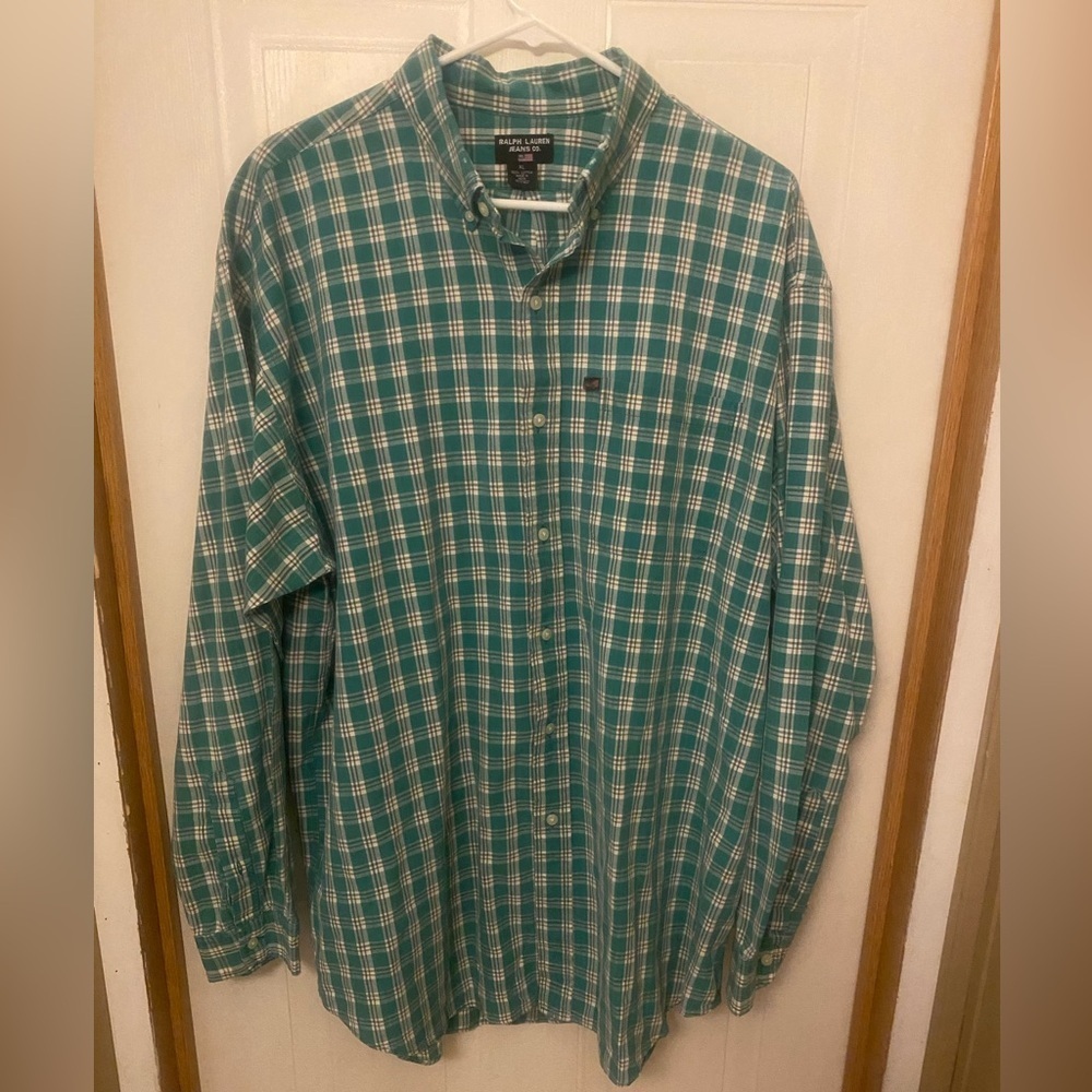 VTG Ralph Lauren Jeans Co Green Plaid Button Down Shirt XL